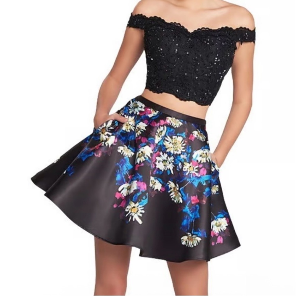 Ellie Wilde by Mon Cheri Floral Fit & Flare Skater Skirt Pockets Sz 10